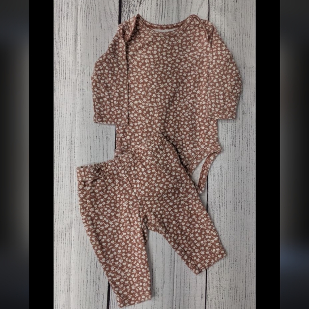 Like New Carter's Brown Blue Floral Kids Matching Set 18 Months